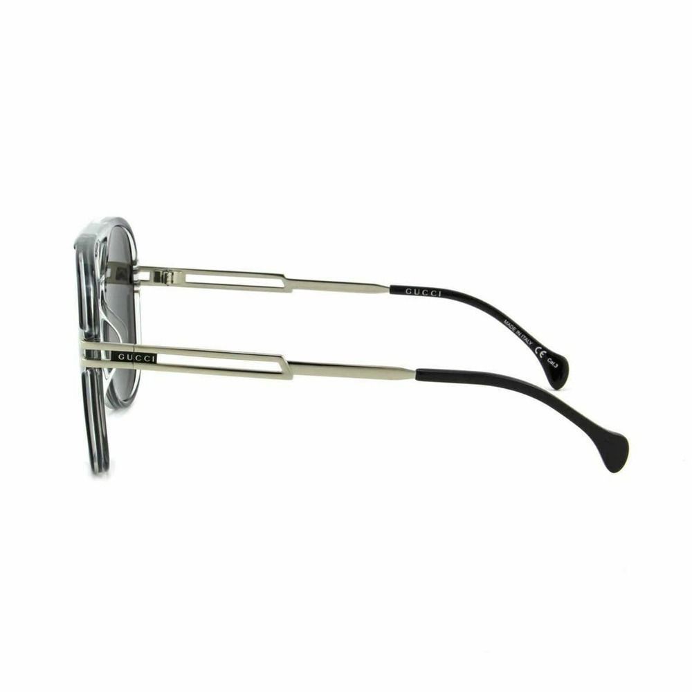 New Gucci Men Aviator XL Sunglasses GG1104S-001 Gray Translucent Silver Metal - Picture 5 of 6
